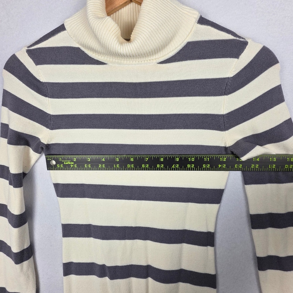 Guess Womens Striped Turtleneck Sweater Cream Gray Size S/P Long Sleeve Knit Top - Picture 12 of 16